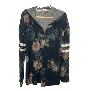 MAURICES Floral Hoodie Womens XXL Long Sleeve Black Gray Wimsy Goth Cottagecore